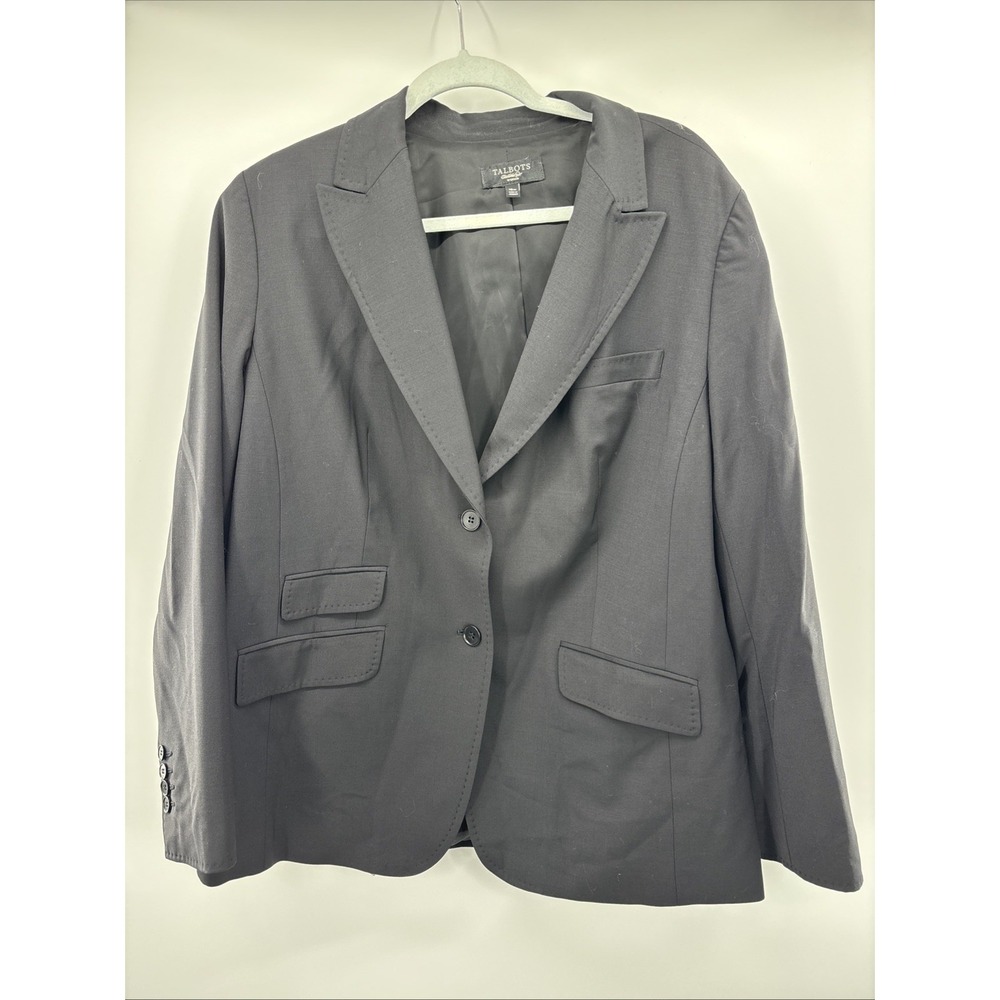 Talbots Blazer Womens Plus Size 18W Lined 2‎ Button Black Wool Career